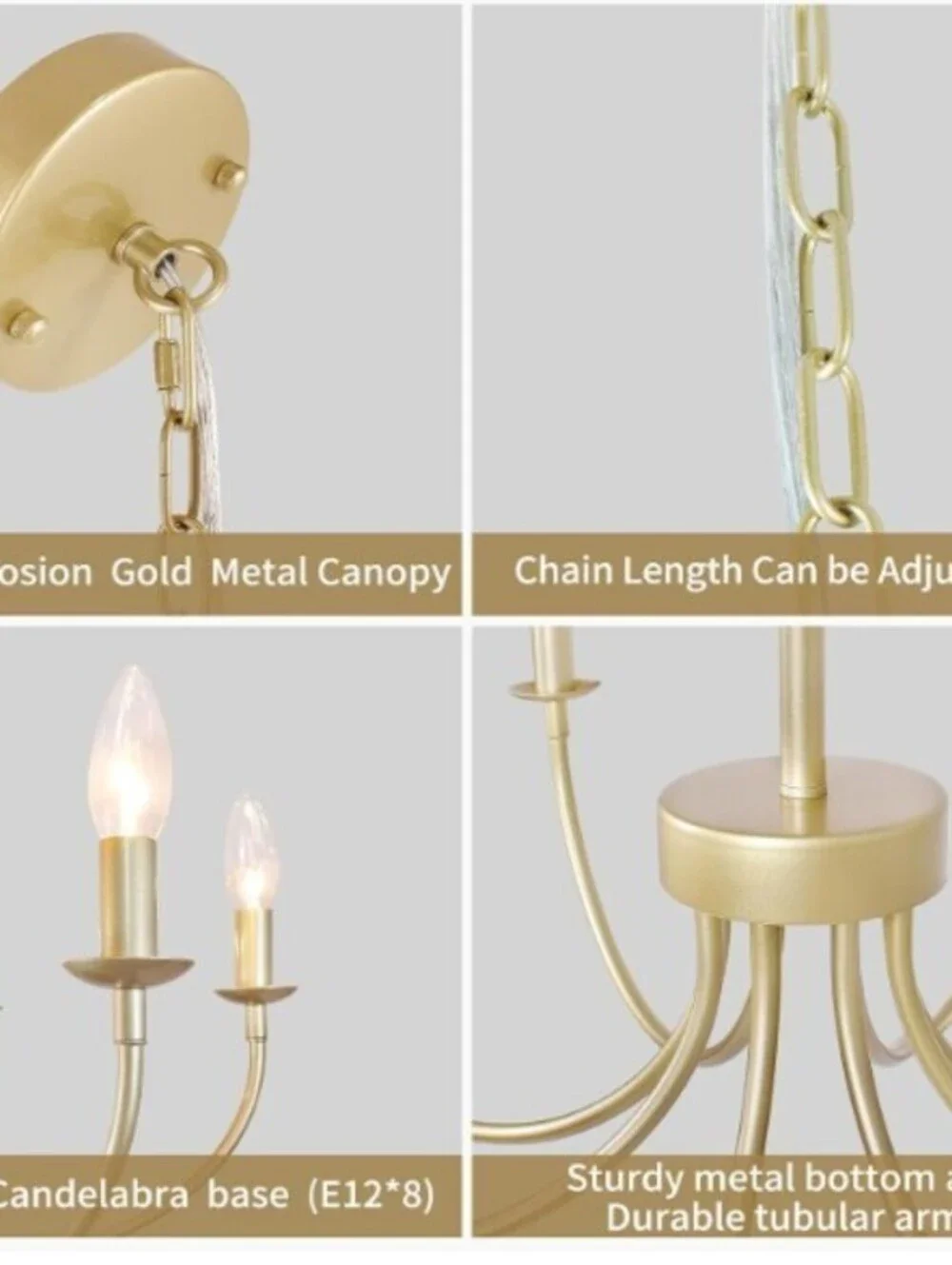 8-Light Adjustable Height Gold Chandelier